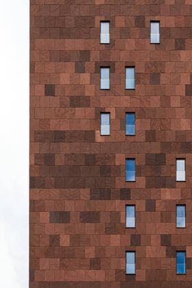 Creative Highlights World Leuven, Flemish Brabant Region, Belgium - 07 01 2022 - Abstract lines and rectangular shapes of a contemporary apartment block facade