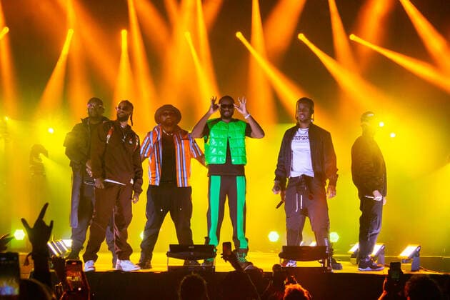 The music group Sexion d Assaut pictured on stage during the first day of the Les Ardentes music festival in Liege, Thursday 07 July 2022. The 15th edition of the festival is taking place from July 7 to July 10. The 2020 and 2021 editions of the festival had to be cancelled due to the Corona virus pandemic.  THOMASxMICHIELS 37120334