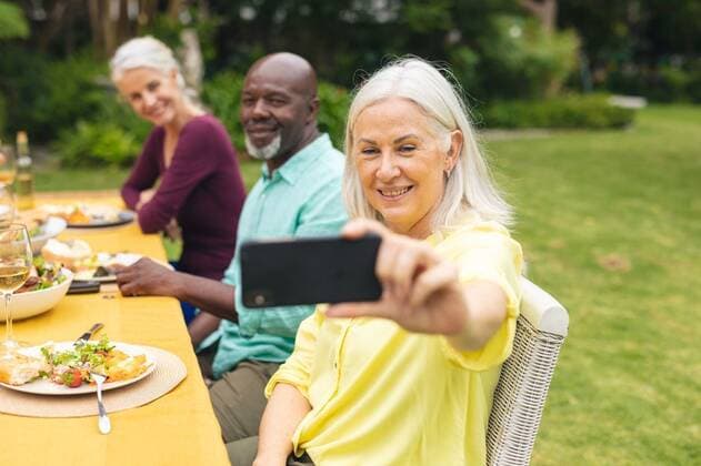 Senior woman taking selfie with multiracial friends having food at backyard party Senior woman taking selfie with multiracial friends having food at backyard party. unaltered, lifestyle, leisure, togetherness, food, drink, friendship, retirement and backyard party., model released, , property released, Cape Town, South Africa, , 3131126.jpg, people,senior woman,taking selfie,multiracial,friend,food drink,backyard,party,unaltered,lifestyle leisure,togetherness,drink,friendship,retirement,beverage,friends,together,cheerful,smile,retired,fill,happiness,celebration,alcohol,activity attractive,food,cup,coffee,relationship,couple,glass,pensioner,cafe,fun,multi ethnic,senior,woman,taking,selfie,lifestyle,leisure Mature Adult,Woman,Female,Caucasia