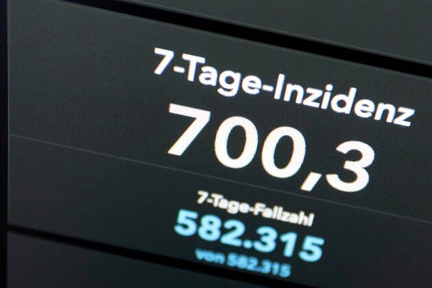 Inzidenz springt auf knapp ueber 700. Dashboard des RKI, die 7-Tage-Inzidenz liegt nun bei 700,3 7-Tage-Inzidenz, Dashboard des RKI auf einem Monitor am 09.07.2022 in Siegen Deutschland.