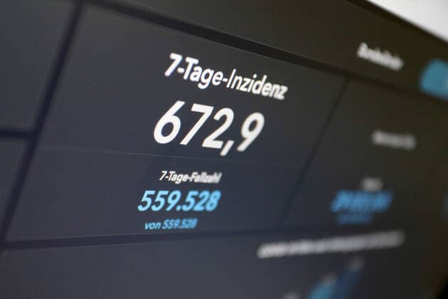 Dashboard des RKI, die 7-Tage-Inzidenz liegt nun bei 672,9 7-Tage-Inzidenz, Dashboard des RKI auf einem Monitor am 10.07.2022 in Siegen Deutschland.