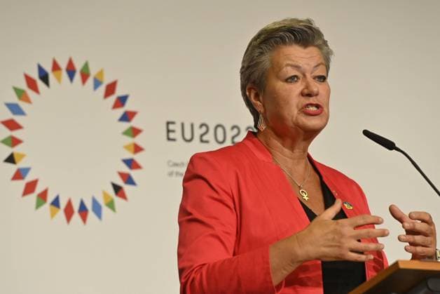 European Commissioner for Home Affairs Ylva Johansson speaks during the press conference after the informal meeting of European justice and interior ministers held within Czech EU presidency, on July 11, 2022, in Prague, Czech Republic. (CTKxPhoto VitxSimanek) CTKPhotoP2022071105682 