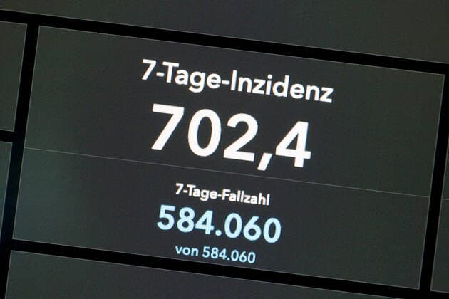 Dashboard des RKI, die 7-Tage-Inzidenz liegt nun bei 702,4 7-Tage-Inzidenz, Dashboard des RKI auf einem Monitor am 12.07.2022 in Siegen Deutschland.