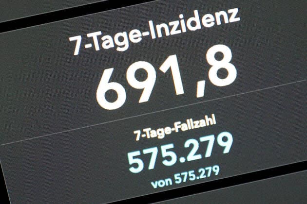 Dashboard des RKI, die 7-Tage-Inzidenz liegt nun bei 691,8 7-Tage-Inzidenz, Dashboard des RKI auf einem Monitor am 13.07.2022 in Siegen Deutschland.