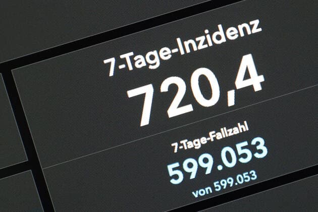 Dashboard des RKI, die 7-Tage-Inzidenz liegt nun bei 720,4 7-Tage-Inzidenz, Dashboard des RKI auf einem Monitor am 14.07.2022 in Siegen Deutschland.