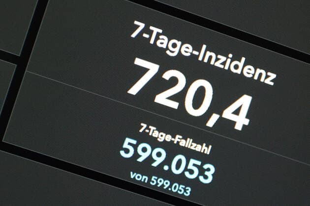 Dashboard des RKI, die 7-Tage-Inzidenz liegt nun bei 720,4 7-Tage-Inzidenz, Dashboard des RKI auf einem Monitor am 14.07.2022 in Siegen Deutschland.