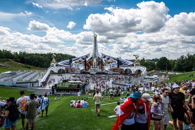 Illustration picture shows the mainstage during the first day of the Tomorrowland electronic music festival, Friday 15 July 2022, in Boom. The 16th edition of the festival takes place on three weekends at the De Schorre terrain in Boom, from 15 to 17 July, from 22 to 24 July 2022 and from 29 to 31 July. The festival had to be postponed for two years in the ongoing corona virus pandemic.  JONASxROOSENS 37506616