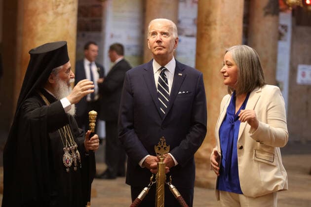 July 15, 2022, Bethlehem, West Bank, Palestinian Territory: US President Joe Biden visits the Church of the Nativity in the Biblical city of Bethlehem in the West Bank on July 15, 2022 Bethlehem Palestinian Territory - ZUMAap3_ 20220715_zaf_ap3_111 Copyright: xAhmadxMezherx
