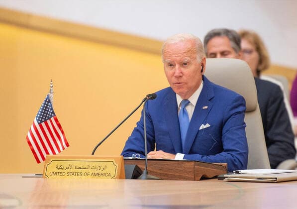 July 16, 2022, Jeddah, Jeddah, Saudi Arabia: Leaders and representatives of the Gulf Cooperation Council (GCC) countries, the US, Egypt, Iraq, and Jordan attend the Jeddah Security and Development Summit (GCC+3) at a hotel in Saudi Arabia s Red Sea coastal city of Jeddah on July 16, 2022 Jeddah Saudi Arabia - ZUMAap3_ 20220716_zaf_ap3_046 Copyright: xSaudixPressxAgencyx