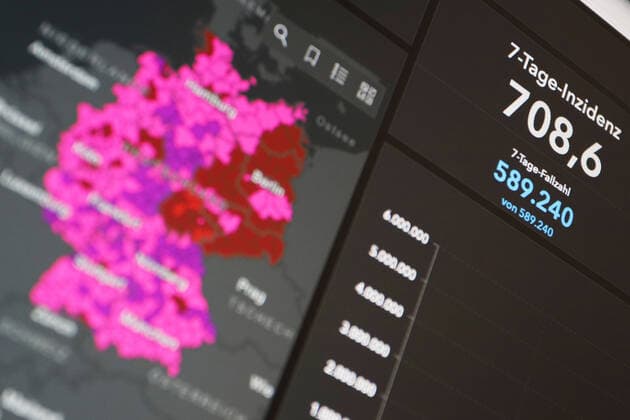 Dashboard des RKI, die 7-Tage-Inzidenz liegt nun bei 708,6 7-Tage-Inzidenz, Dashboard des RKI auf einem Monitor am 18.07.2022 in Siegen Deutschland.