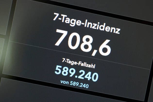 Dashboard des RKI, die 7-Tage-Inzidenz liegt nun bei 708,6 7-Tage-Inzidenz, Dashboard des RKI auf einem Monitor am 18.07.2022 in Siegen Deutschland.