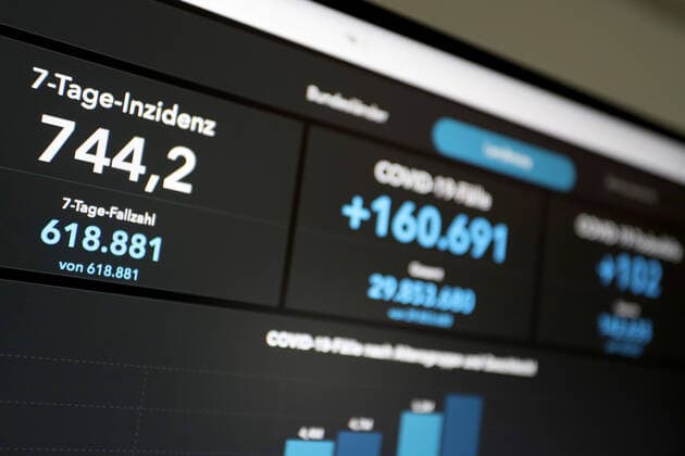 Dashboard des RKI, die 7-Tage-Inzidenz liegt nun bei 744,2 7-Tage-Inzidenz, Dashboard des RKI auf einem Monitor am 19.07.2022 in Siegen Deutschland.