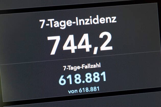 Dashboard des RKI, die 7-Tage-Inzidenz liegt nun bei 744,2 7-Tage-Inzidenz, Dashboard des RKI auf einem Monitor am 19.07.2022 in Siegen Deutschland.
