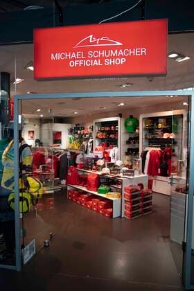Blick in den offiziellen Fanshop von Michael Schumacher in der Motorworld, Feature, Randmotiv, Fanartikel, Verleihung des Staatspreises des Landes Nordrhein-Westfalen in Koeln am 20.07.2022