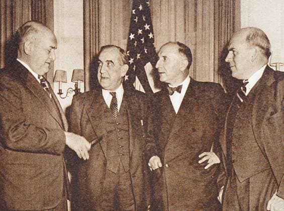 Louis Johnson, United States secretary of defence; Prof. Ernst Reuter; Otto Ernst Heinrich Hermann Suhr, senior Burgomaster; and John Jay McCloy, U.S. High Commisioner; in Berlin. Louis Arthur Johnson (January 10, 1891 - April 24, 1966) was an American politician and attorney who served as the second United States Secretary of Defense from 1949 to 1950. Ernst Rudolf Johannes Reuter (29 July 1889 - 29 September 1953) was the mayor of West Berlin from 1948 to 1953, during the time of the Cold War. Otto Ernst Heinrich Hermann Suhr (17 August 1894 - 30 August 1957) was a German politician as a member of the Social Democratic Party of Germany (SPD). He served as the Governing Mayor of Berlin (i.e. West Berlin) from 1955 until his death. John Jay WorldxHistoryxArchive 1 1 1940 917_05_WHA_181_0056