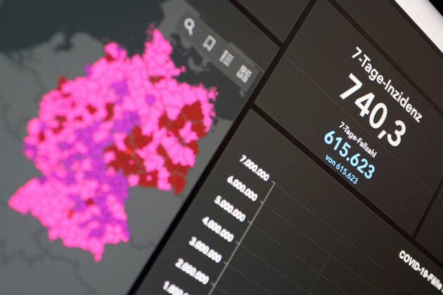 Dashboard des RKI, die 7-Tage-Inzidenz liegt nun bei 740,3 7-Tage-Inzidenz, Dashboard des RKI auf einem Monitor am 21.07.2022 in Siegen Deutschland.