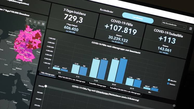 Dashboard des RKI, die 7-Tage-Inzidenz liegt nun bei 729,3 7-Tage-Inzidenz, Dashboard des RKI auf einem Monitor am 22.07.2022 in Siegen Deutschland.