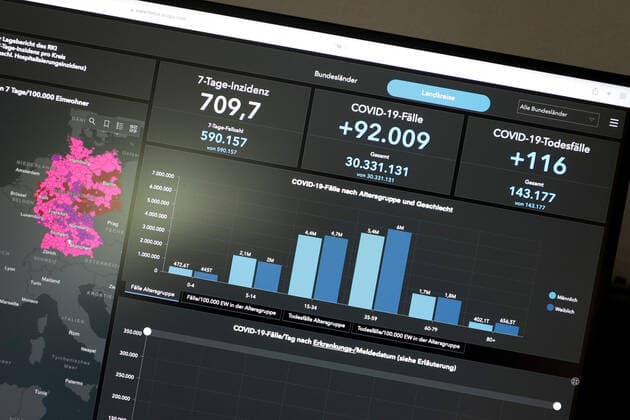 Dashboard des RKI, die 7-Tage-Inzidenz liegt nun bei 709,7 7-Tage-Inzidenz, Dashboard des RKI auf einem Monitor am 23.07.2022 in Siegen Deutschland.