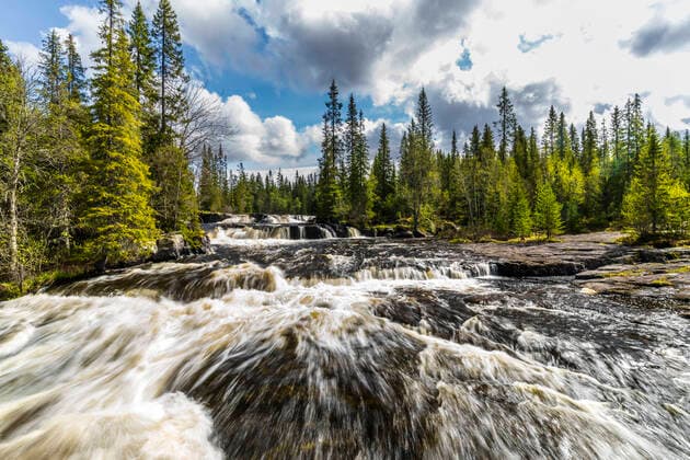 Creative Highlights World Sweden, Dalarna, Long exposure of Fjatfallen waterfall, STSF03278