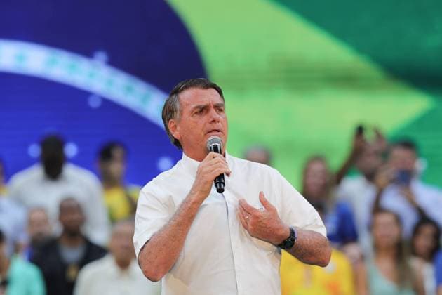 (220725) -- RIO DE JANEIRO, July 25, 2022 -- Brazilian President Jair Bolsonaro speaks during an election rally in Rio de Janeiro, Brazil, on July 24, 2022. Brazilian President Jair Bolsonaro on Sunday officially announced his intent to seek re-election and named Walter Souza Braga Netto, the former Brazil s Minister of Defense, as his intended vice president. ) BRAZIL-RIO DE JANEIRO-BOLSONARO-RE-ELECTION-CANDIDACY WangxTiancong 
