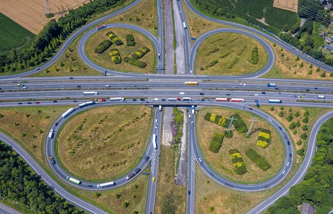 Luftbild, Formen und Farben am Autobahnkreuz Castrop-Rauxel-Ost mit A45 und A42, Oestrich, Dortmund, Ruhrgebiet, Nordrhein-Westfalen, Deutschland !ACHTUNGxMINDESTHONORARx60xEURO! *** Aerial view, shapes and colors at the interchange Castrop Rauxel East with A45 and A42, Oestrich, Dortmund, Ruhr area, North Rhine-Westphalia, Germany ATTENTIONxMINESTHONORARx60xEURO