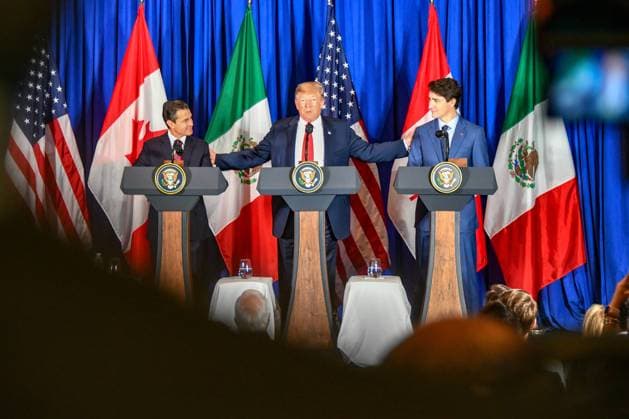 President Trump delivers remarks with, Canadian President Trudeau, and Mexican President Enrique Pena Nieto at the signing the USMCA trade agreement on the margins of the G-20 Leaders Summit in Buenos Aires, Argentina on November 30, 2018. Copyright: xpiemagsx deptofstpie23052022-22159 !ACHTUNG AUFNAHMEDATUM GESCHÄTZT!