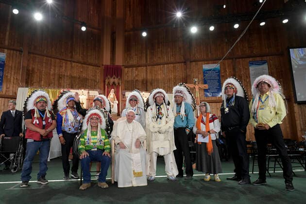 Kanada, Papst Franziskus besucht See Lac Sainte Anne Canada, Alberta,2022 07 27 Pope Francis gives the Liturgy of the Word at the Shrine as he participates in Lac Ste. Anne Pilgrimage at Lac Ste. Anne, northwest of Edmonton, Alberta, Canada Photograph by Vatican Mediia Catholic Press Photo . RESTRICTED TO EDITORIAL USE - NO MARKETING - NO ADVERTISING CAMPAIGNS.  Copyright: xVATICANxMEDIAx xipa-agency.netx xVaticanxMediax