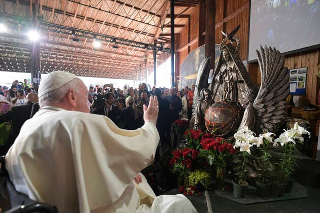 Kanada, Papst Franziskus besucht See Lac Sainte Anne Canada, Alberta,2022 07 27 Pope Francis gives the Liturgy of the Word at the Shrine as he participates in Lac Ste. Anne Pilgrimage at Lac Ste. Anne, northwest of Edmonton, Alberta, Canada Photograph by Vatican Mediia Catholic Press Photo . RESTRICTED TO EDITORIAL USE - NO MARKETING - NO ADVERTISING CAMPAIGNS.  Copyright: xVATICANxMEDIAx xipa-agency.netx xVaticanxMediax