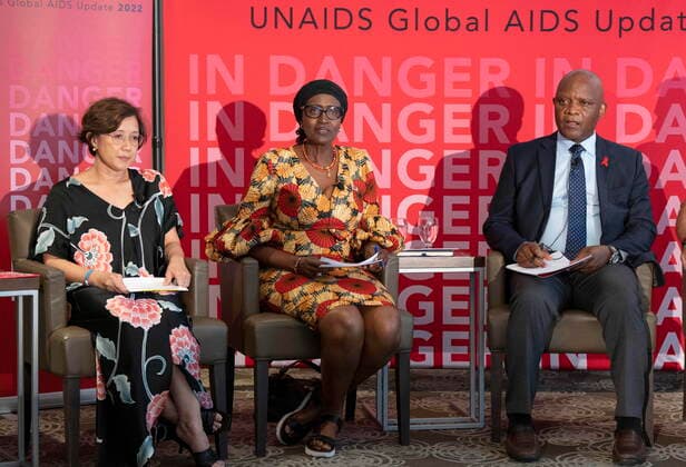 July 27, 2022, Montreal, PQ, Canada: Winnie Byanyima, executive director of UNAIDS, (centre), releases the 2022 update on the global AIDS situation as Adeeba Kamarulzaman, (left) president of the International AIDS Society, left, and John Nkengasong, U.S. Global AIDS Coordinator, right, look on at a news conference Wednesday, July 27, 2022 in Montreal. The world AIDS conference begins here this weekend. Montreal Canada - ZUMAc35_ 20220727_zaf_c35_018 Copyright: xRyanxRemiorzx