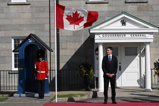 July 27, 2022, Quebec City, Canada: Canadian Prime Minister, Justin Trudeau, is waiting for the arrival of Pope Francis at the Citadel of Quebec City, Canada, 27 July 2022. ANSA Ciro Quebec City Canada  - ZUMAa110 20220727_zaf_a110_015 Copyright: xCiroxFuscox