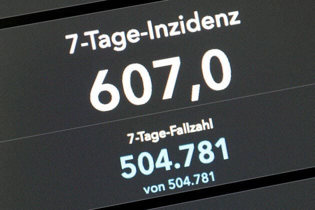 Dashboard des RKI, die 7-Tage-Inzidenz liegt nun bei 607,0 7-Tage-Inzidenz, Dashboard des RKI auf einem Monitor am 29.07.2022 in Siegen Deutschland.