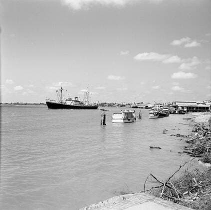 Poll photo collection. Netherlands Antilles and Suriname at the time of the royal visit of Queen Juliana and Prince Bernhard in 1955. The MS. Nestor on the Surinamer River at Paramaribo. October 1, 1955. Paramaribo, Suriname Copyright: xpiemagsx pienatarchpart630102021-23120 !ACHTUNG AUFNAHMEDATUM GESCHÄTZT!