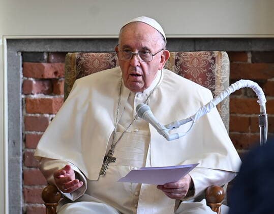 July 29, 2022, QUEBEC, QC, CANADA: Pope Francis speaks to Indigenous people during his papal visit across Canada in Quebec City on Friday, July 29, 2022. QUEBEC CANADA  - ZUMAc35_ 20220729_zaf_c35_005 Copyright: xJacquesxBoissinotx