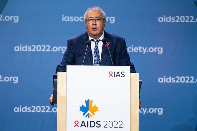 July 29, 2022, Montreal, PQ, Canada: Co-chair Jean-Pierre Routy addresses the opening ceremony of the AIDS 2022 conference in Montreal on Friday, July 29, 2022. Montreal Canada  - ZUMAc35_ 20220729_zaf_c35_028 Copyright: xPaulxChiassonx