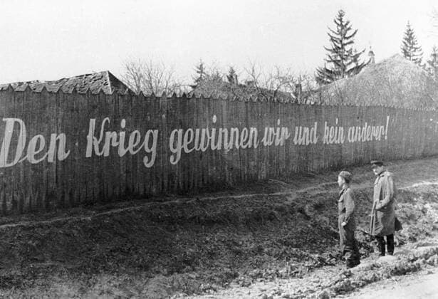GERMAN GRAFFITO WWII 63027 01.03.1945 This German graffito, made on a Hungarian village fence during World War Two, reads: We, and none other, shall win this war! Boris Sputnik Hungary  Copyright: xBorisx