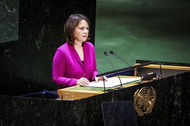 Annalena Baerbock, Bundesaussenministerin, aufgenommen bei ihrer Rede im Rahmen der Generaldebatte der Ueberpruefungskonferenz zum Nuklearen Nichtverbreitungsvertrag. New York, 01.08.2022. New York United States *** Annalena Baerbock, German Foreign Minister, recorded during her speech at the General Debate of the Review Conference of the Nuclear Non-Proliferation Treaty New York, 01 08 2022 New York United States Copyright: xJaninexSchmitz photothek.dex