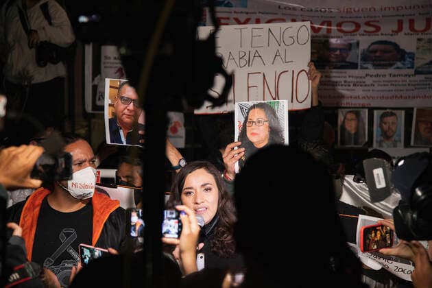 Several protests asking for better security for journalists. In Mexico City journalists gathered to protest against the killings of journalists and lack of help by the Mexican Government. Since the beginning of 2022 there have been 5 journalist killings. Jose Luis Gamboa, Margarito Martinez, Lourdes Maldonado, Roberto Toledo and Herber Lopez have been killed. Mexico. AlejandroxParis xMajorityxWorld 1 25 2022 925_02_MWC045789