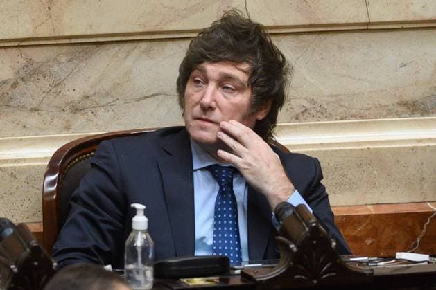 August 2, 2022, Buenos Aires, Argentina: Javier Milei, Member of the Chamber of Deputies of Argentina reacts during the session. Sergio Massa attends Congress to resign from his position as head of the Chamber of Deputies, in order to become the new Minister of Economy, Productive Development and Agriculture of the Nation. Buenos Aires Argentina - ZUMAs197 20220802_zaa_s197_083 Copyright: xManuelxCortinax