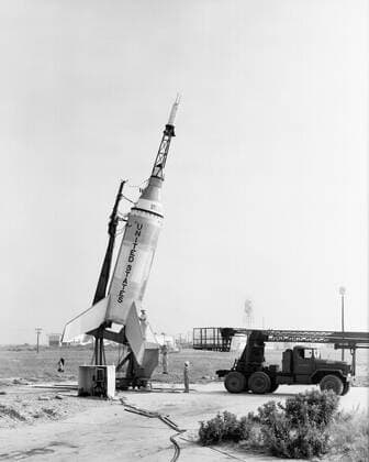Little Joe on launcher at Wallops Island. Copyright: xpiemagsx piemagsspace-686 !ACHTUNG AUFNAHMEDATUM GESCHÄTZT!