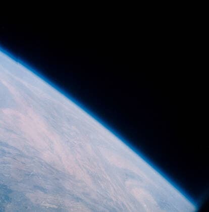 S63-06443 (15-16 May 1963) --- A northwest-looking view across Pakistan, eastern Iran and Afghanistan as photographed from the Mercury-Atlas 9 (MA-9) capsule by astronaut L. Gordon Cooper Jr., during his 22-orbit MA-9 spaceflight. Copyright: xpiemagsx piemagsspace-1079 !ACHTUNG AUFNAHMEDATUM GESCHÄTZT!