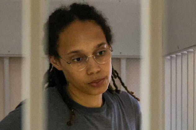MOSCOW REGION, RUSSIA - AUGUST 4, 2022: US Olympic basketball champion Brittney Griner attends the verdict announcement at the Khimki Municipal Court in the town of Khimki, northeast of Moscow. Griner has been found guilty of smuggling and possession of drugs and sentenced to nine years in prison. Anton Novoderezhkin TASS  TS13CF98