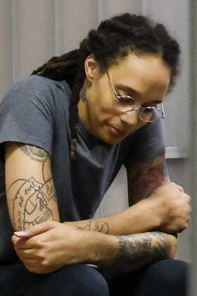 MOSCOW REGION, RUSSIA - AUGUST 4, 2022: US Olympic basketball champion Brittney Griner attends the verdict announcement at the Khimki Municipal Court in the town of Khimki, northeast of Moscow. Griner has been found guilty of smuggling and possession of drugs and sentenced to nine years in prison. Anton Novoderezhkin TASS  TS13CFA6