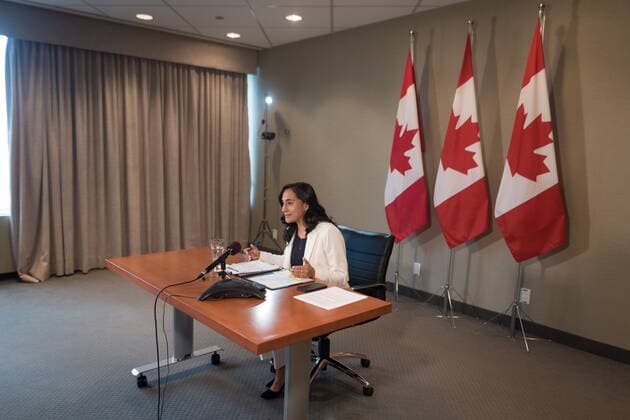 August 4, 2022, Toronto, Ont, CANADA: Minister of National Defence Anita Anand speaks on the next steps in the Canadian Armed ForcesöÄÃ efforts to support Ukraine, during a press conference in Toronto, on Thursday, August 4, 2022. Toronto CANADA  - ZUMAc35_ 20220804_zaf_c35_020 Copyright: xTijanaxMartinx