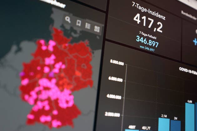 Dashboard des RKI, die 7-Tage-Inzidenz liegt nun bei 417,2 7-Tage-Inzidenz, Dashboard des RKI auf einem Monitor am 06.08.2022 in Siegen Deutschland.