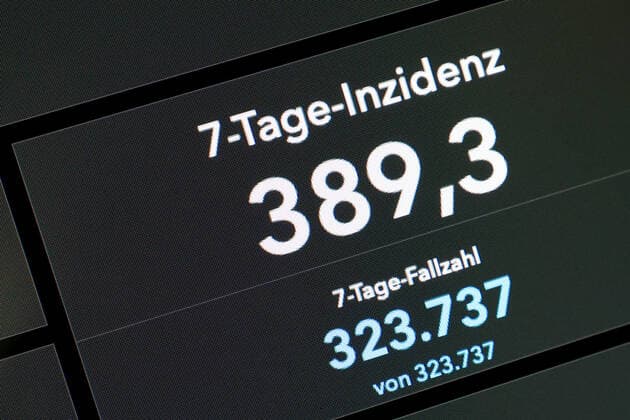 Dashboard des RKI, die 7-Tage-Inzidenz liegt nun bei 389,3 7-Tage-Inzidenz, Dashboard des RKI auf einem Monitor am 08.08.2022 in Siegen Deutschland.