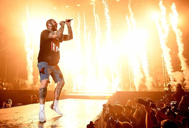 August 7, 2022, San Francisco, CA, USA: Post Malone performs during the 2022 Outside Lands Music and Arts Festival at Golden Gate Park on August 07, 2022 in San Francisco, California. San Francisco USA - ZUMAs181 20220807_zea_s181_041 Copyright: xImagespacex
