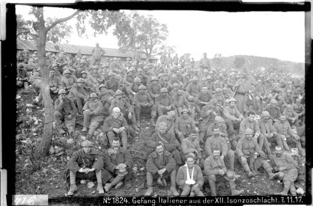 Captured Italians from the 12th Battle of Isonzo Probably Opacchiasella or Kostanjevica, north-east of Monfalcone, Isonzo front; photographer: Kriegsvermessung 5. Copyright: xpiemagsx ausnl080421-1340 !ACHTUNG AUFNAHMEDATUM GESCHÄTZT!