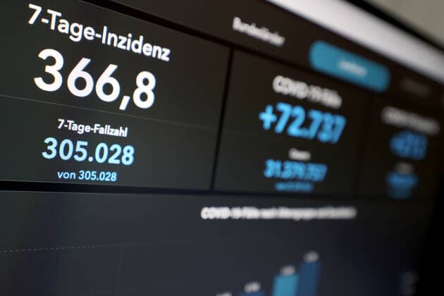 Dashboard des RKI, die 7-Tage-Inzidenz liegt nun bei 366,8 7-Tage-Inzidenz, Dashboard des RKI auf einem Monitor am 10.08.2022 in Siegen Deutschland.