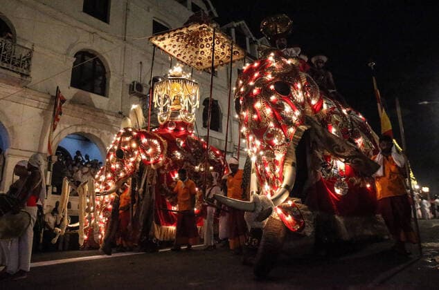News Themen der Woche KW32 News Bilder des Tages Annual Buddhist Cultural Pageant, Esala Perahera In Sri Lanka An elephant carries a golden casket of Lord Buddha s holy tooth during the annual Buddhist cultural pageant, Esala Perahera , at the Tooth Temple in Kandy on August 11, 2022. This Buddhist festival features dancing and beautiful elephants dressed in beautiful costumes. The procession is held to invoke the gods for rain. Thousands of people attend the final ten-day pageant in Kandy, the capital of the ancient Central Highlands. Kandy Sri Lanka  Copyright: xPradeepxDambaragex originalFilename: dambarage-annualbu220811_np7gJ.jpg