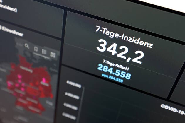 Dashboard des RKI, die 7-Tage-Inzidenz liegt nun bei 342,2 7-Tage-Inzidenz, Dashboard des RKI auf einem Monitor am 13.08.2022 in Siegen Deutschland.